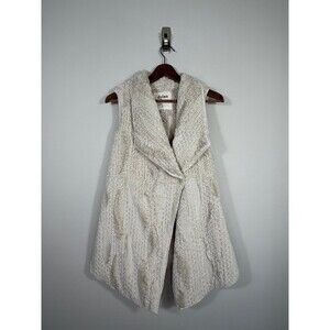 Dylan LA Faux Fur Open Front Vest Ivory Cream XS Cozy Boho Layer